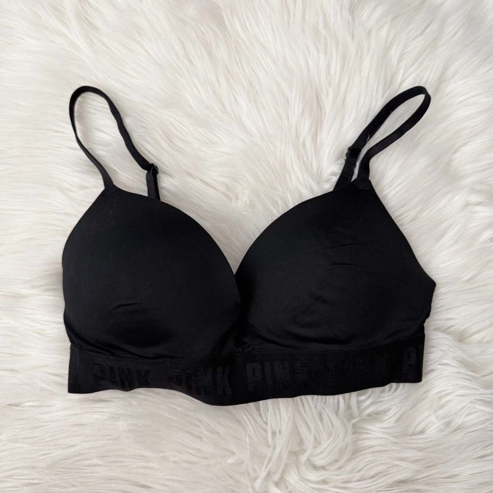 Victorias Secret PINK 34C Bra Black Wear Everywhere Wireless Back Close Bra
